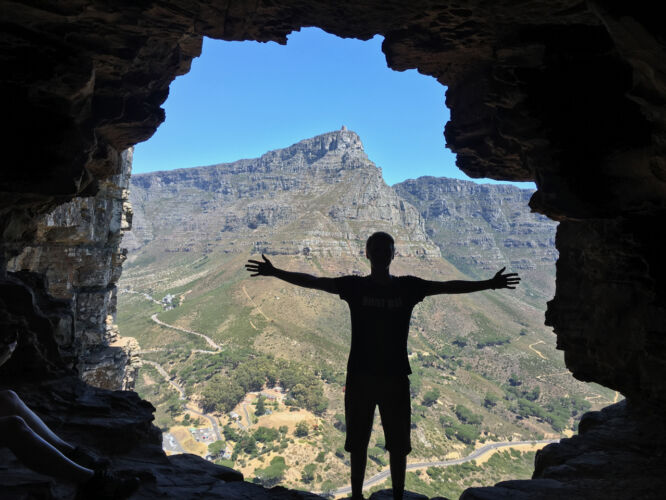 Silhouetted against Table Mountain